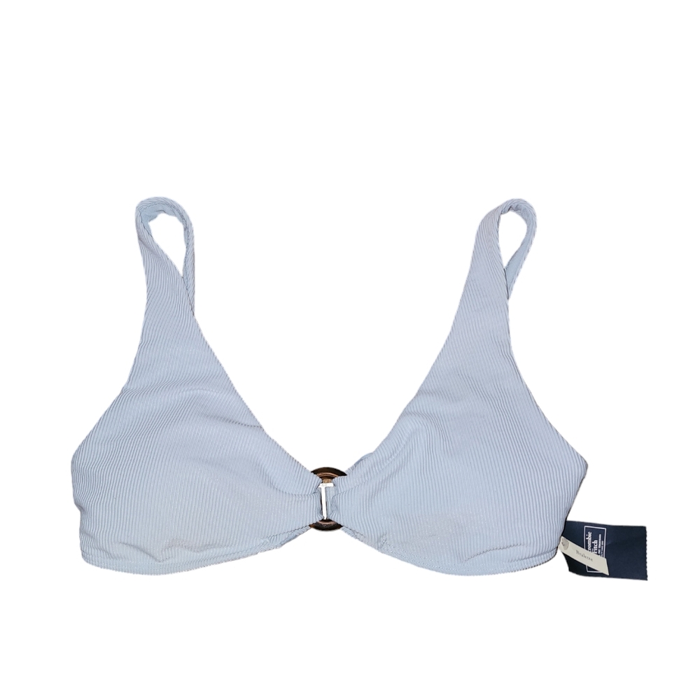 Abercrombie & Fitch Blue Ribbed Tortoise Shell O-Ring Bralette Swim Top Size XS